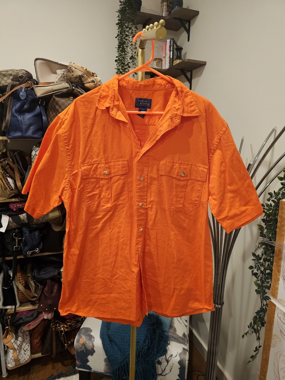 Vintage Bold Orange Short-Sleeve Button Shirt